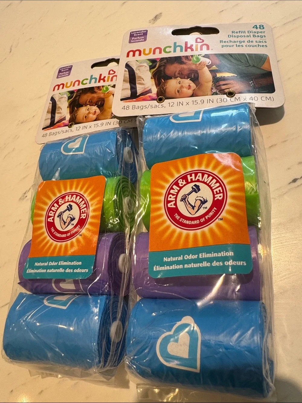 Munchkin Diaper Disposal Refill Bags - Blue, Purple, Green 2 packages